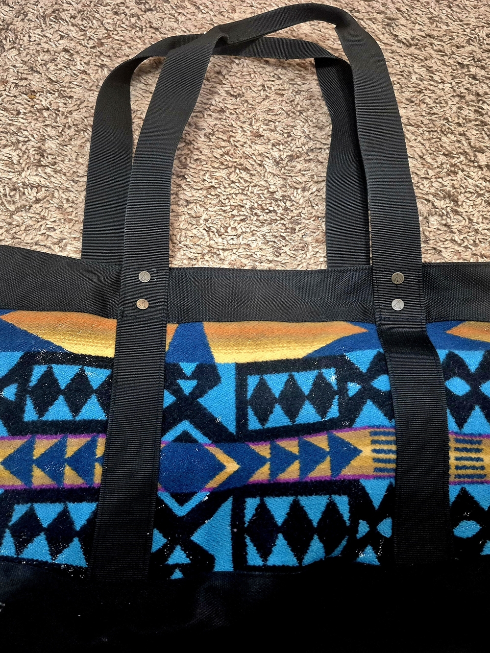 Pendelton Black & Blue Geometric Pattern Tote Bag